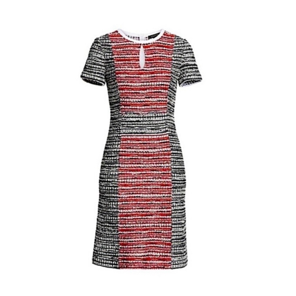St. John Red, Black & White Tweed Short Sleeve Mini Dress
